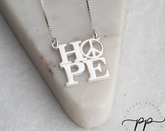 Unique Peace Sign Necklace - Hope Pendant - Sterling Silver DOUBLE THICK  - BOX Chain - Iconic Symbols - 1960s Pop Art Gifts for Christmas
