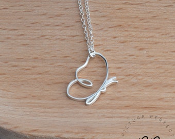 Abstract Drawing Butterfly Necklace - Half Butterfly Silhouette Necklace - Single Line Art Pendant - Outline Necklace For Her