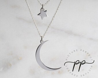 Celestial Double Layer Moon Phase Necklace - Two Leyererd Necklace in 925 Sterling Silver - Trendy Choker Necklace - Gift for Women