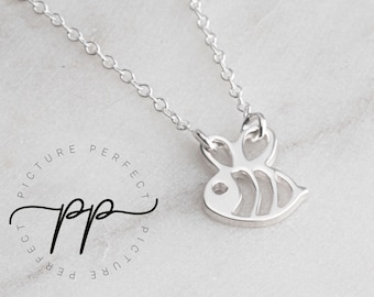 Small Bee Necklace In Sterling Silver - THICKER PENDANT In Sterling Silver - Animal Jewelry For Kids - Delicate Bee Charm Pendant