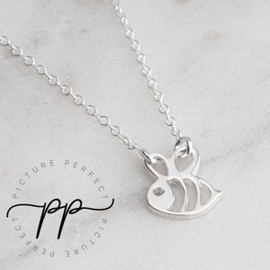 Small Bee Necklace In Sterling Silver - THICKER PENDANT In Sterling Silver - Animal Jewelry For Kids - Delicate Bee Charm Pendant