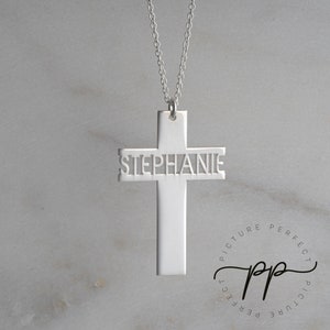 Personalized Cross Necklace with Cut Out Name - Sterling Silver 925 - THICK Pendant - Religious Jewelry for Men & Women - Christmas Gifts