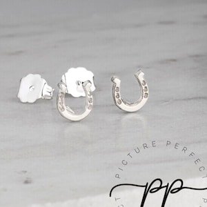Small Horseshoe Stud Earrings Set with Butterfly Fastening for Pierced Ears - 925 sterling silver Earrings Set for Animal Lovers Gift