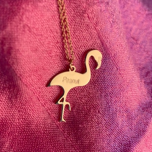 Personalized Flamingo Necklace With Name Engraved In Sterling Silver 925 - Flamingo Gift For Kids Custom Made - THICKER SILVER