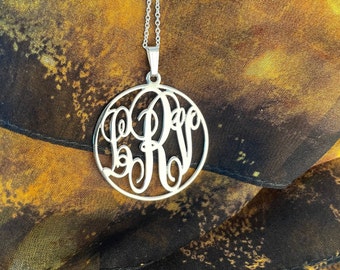 Circle Monogram Necklace - Classic Medium Size Monogram - 3 Initial Necklace - Custom ABC Pendant