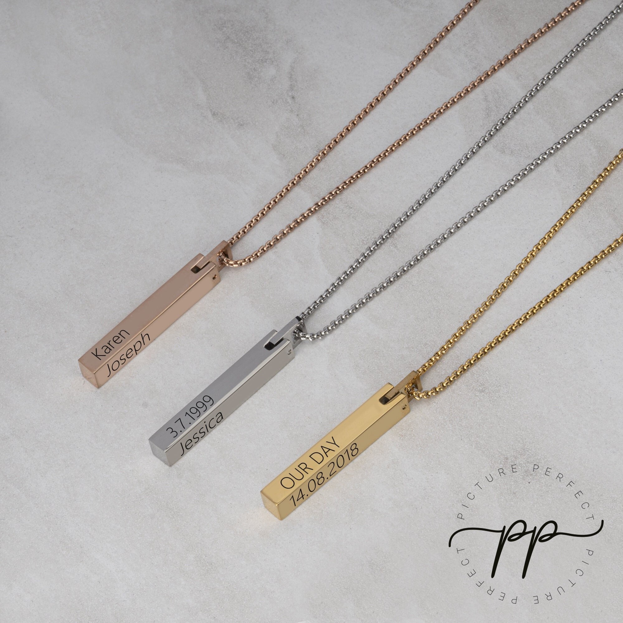 Personalized Vertical Bar Necklace, Horizontal Bar Necklace, Custom 3D Bar  Necklace, 4 Sides Gold Bar Necklace, Wedding Gift - AliExpress