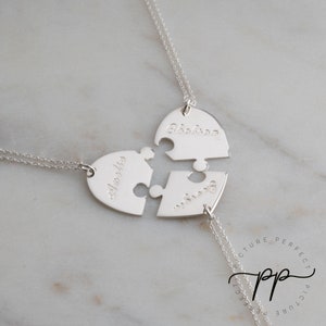 Broken Heart Best Friend Necklaces To Share for Three - Puzzle Name Jewelry for Sisters from Family - Jigsaw Friendship Pendants  & 3 Chains