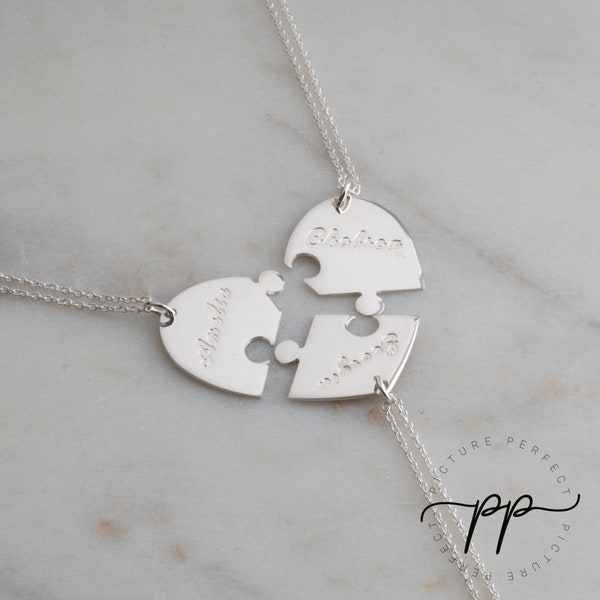 Colliers meilleurs amis coeur brisé à partager pour trois - Puzzle prénom bijoux pour soeurs de la famille - Puzzle pendentifs amitié et 3 chaînes