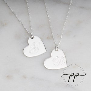 Sterling Silver Heart Necklace for Women - Laser Engraved Heart Pendant - Gold or Rose Gold Custom Letter Necklace - Christmas Gift for Her