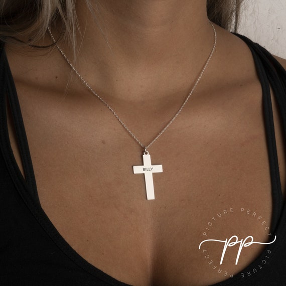 Engraved cross necklace for her clearance