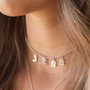 Sterling silver Choker Letters Necklace for Women - Hanging Initials In Block Font - DOUBLE THICK Pendants 1.2mm-Handmade Minimalist Jewelry