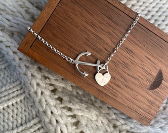 Anchor Initial Bracelet With Love Heart For Her