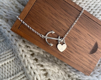 Anchor Initial Bracelet With Love Heart For Her