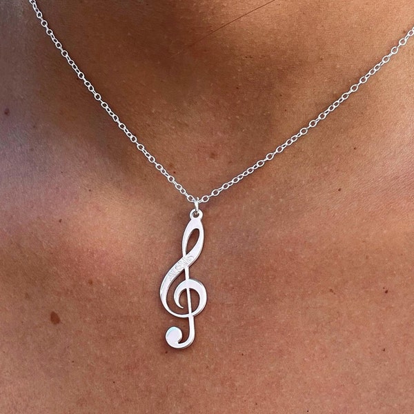 925 Sterling Silber Violinschlüssel Halskette-Gravur Musik Anhänger mit Name Auf-Musik Hinweis Anhänger-Violinschlüssel Halskette-Geschenk für Musikliebhaber