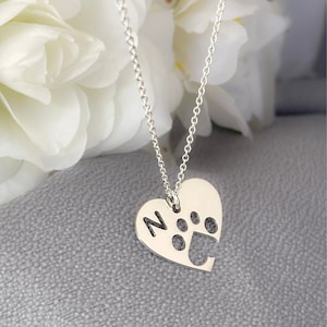 Sterling Silver Paw Necklace with Heart Pendant and Custom Initial - Gift for Dog Lovers - Pet Memorial Necklace for Women