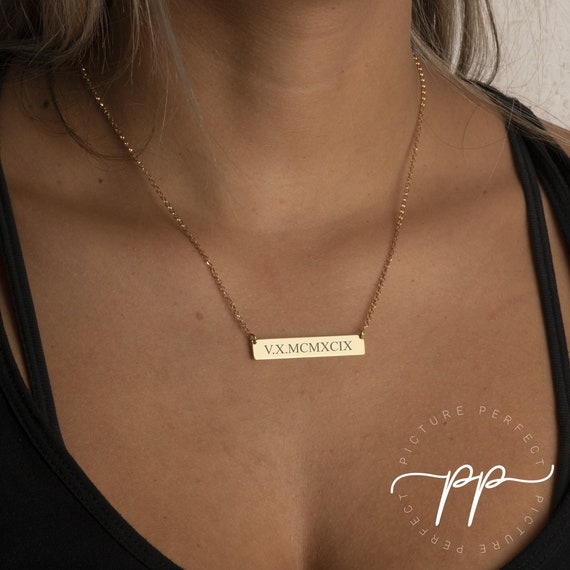 Sterling silver horizontal store bar necklace personalized