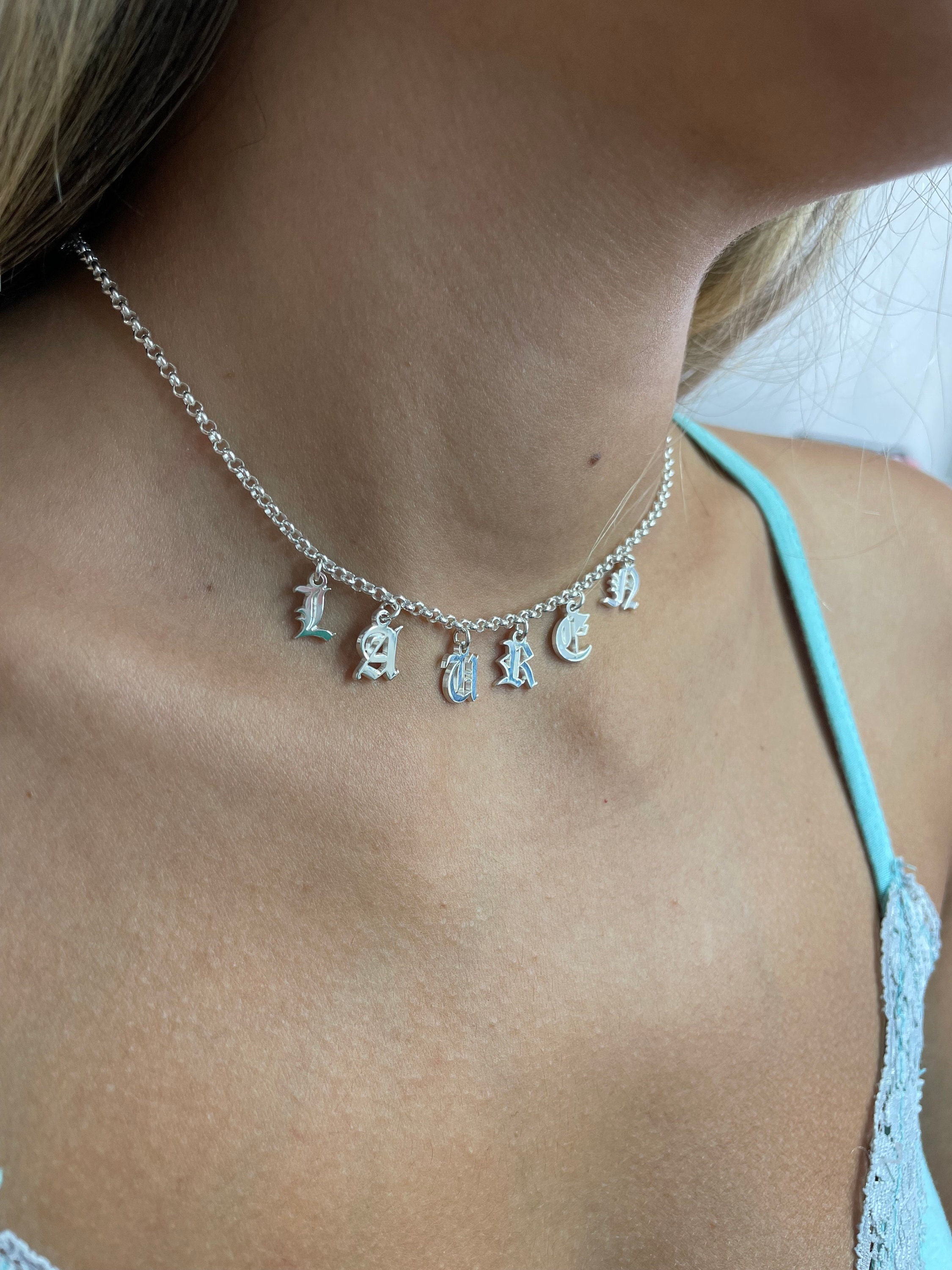 Choker Necklace With Initials Separate 