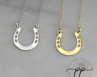 Engraved Horseshoe Necklace - Sterling Silver 925 THICK SILVER - Minimalist Pendant - Horseback Riding Gift - Small Horse Shoe - Custom Name