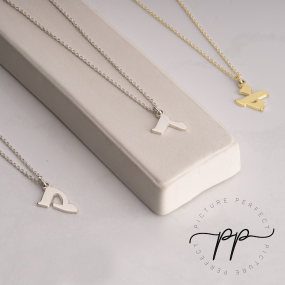 Handcrafted Hebrew Letter Necklace Thick Sterling Silver Sideways