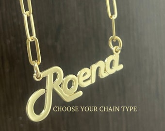Paper Clip Necklace - Unique Retro Nameplate Pendant Sterling Silver - Box, Rolo or Figaro Chain Option - Custom Jewelry Gift for Her