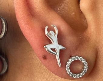 Sterling Silver Ballerina Stud Earrings Set - Studs with Butterfly Backs - Pierced Ears