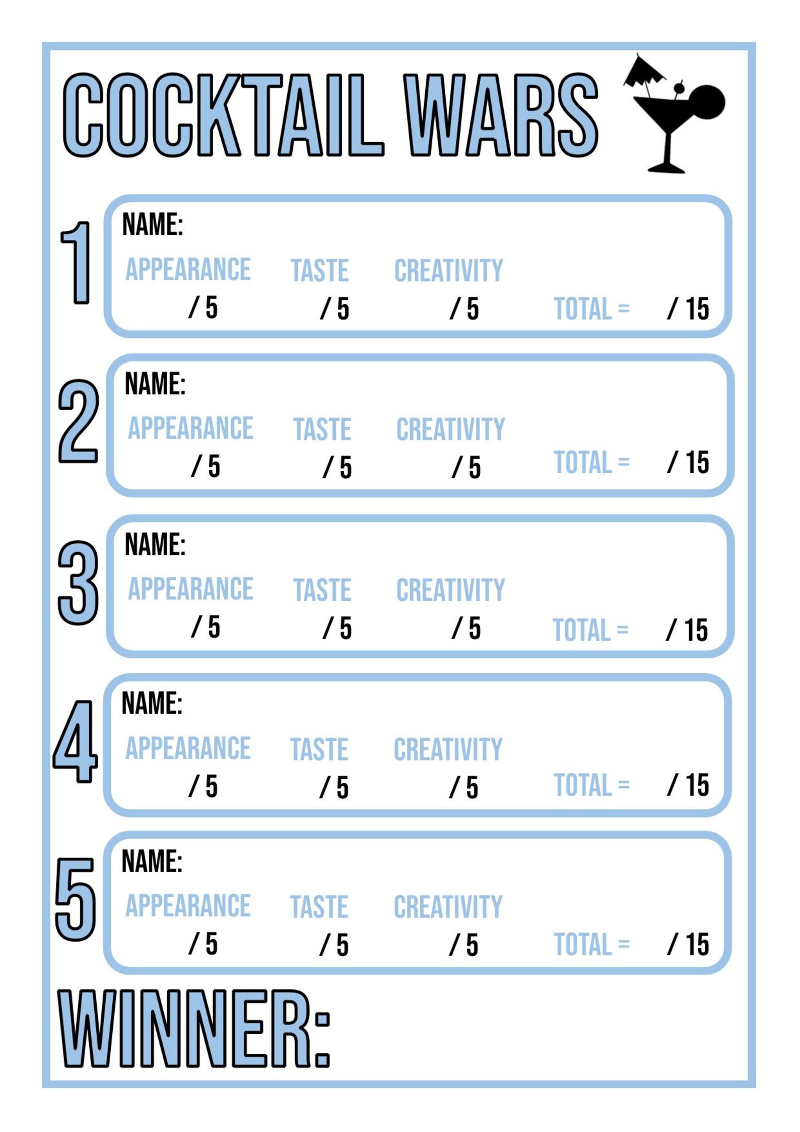 Cocktail Contest Scorecard In Blue Etsy cocktail-contest-scorecard-in-blue-etsy