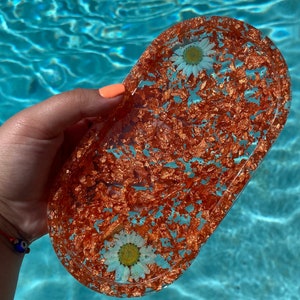 Oval Tray with Foil Flakes and Dried Flowers