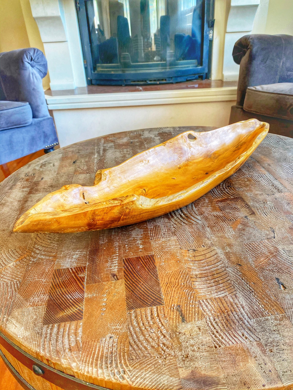 Teakwood Hand Carved Canoe Bowl Wooden Bowl for Entryway Etsy
