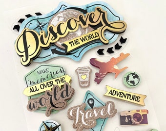 3D Travel & Adventure Sticker Set | Reise Sticker Scrapbooking, Planner Dekoration | Wanderlust Stickers | Urlaub Reisetagebuch