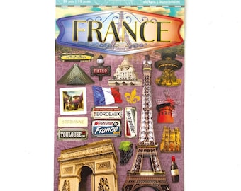 Stickers 3D Paris / France – Stickers Paris avec Tour Eiffel et motifs français | Scrapbooking • Agenda • Carnet de voyage