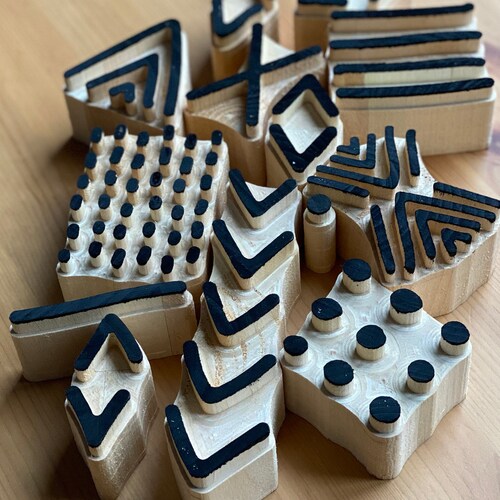 Wooden Geometrik Block Print Stamp 28 Pcs Etsy