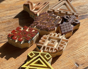 Wooden carpet block print stamp 8 pcs