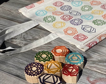 Wooden Chakra Hollow block print stamp 7 pcs