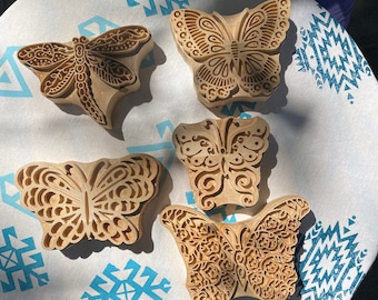 Wooden  Butterflys block print stamp 5 pcs