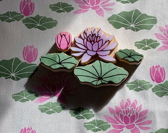 Wooden Lotus Flowers block print stamp 5pcs