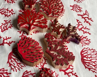 Wooden coral block print stamp 8 pcs