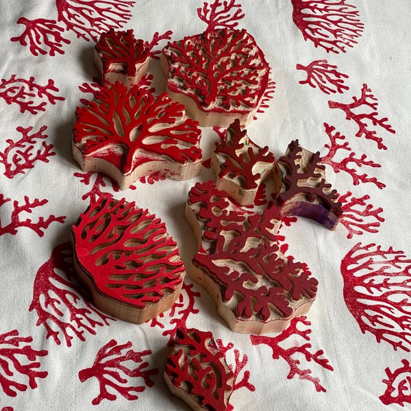 Wooden coral block print stamp 8 pcs