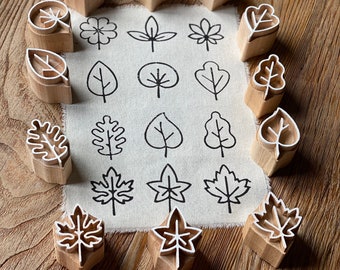 Wooden block print , Small leaves block print set 12pcs , fabric print