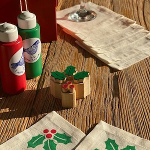 Holzblock Druck, 1 Stück Kokina Weihnachtsblock Druck und 6 Stück Cocktail Serviettenhalter und 125ml rote Stofffarbe, Stoffdruck