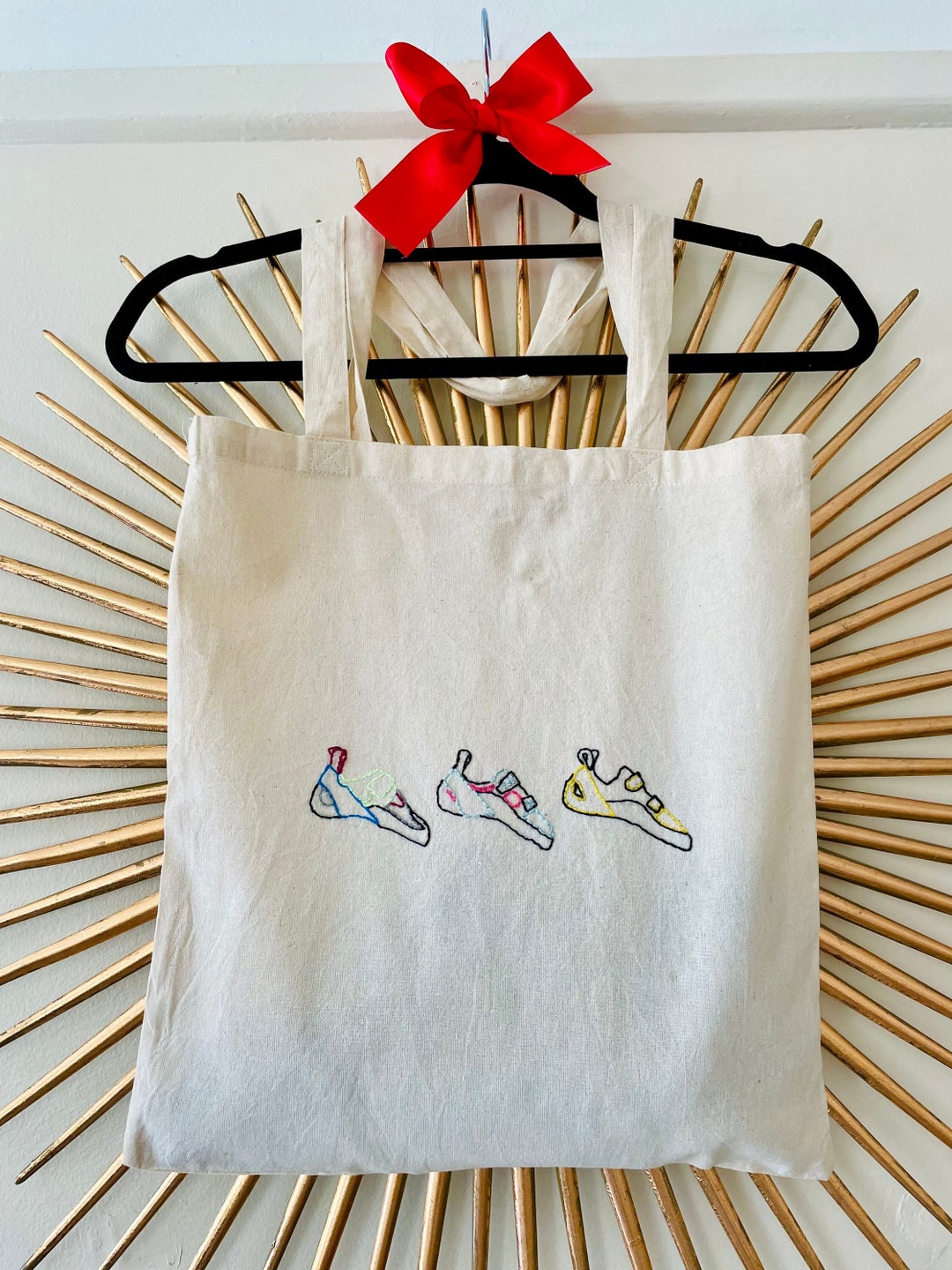 Hand Embroidered Bouldering Climbing Shoe Tote Bag Etsy