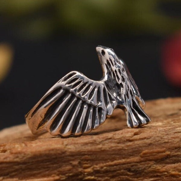 Solid 925 Sterling Silver Rings, Wide Eagle Rings, Vintage Eagle Rings, Silver Rings, Eagle Rings, Unique Bird Rings, Mother's Gift For Her