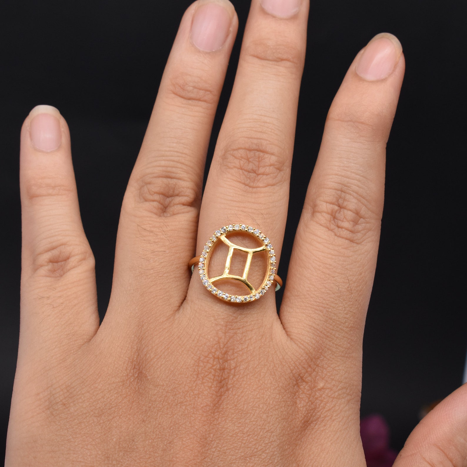18K Gold Filled Gemini Zodiac Sign Ring Astrology Rings Etsy