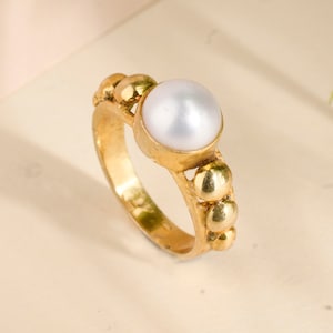 Anello con perla fatto a mano: anello a bolla in argento sterling 925 riempito d&#39;oro 18k