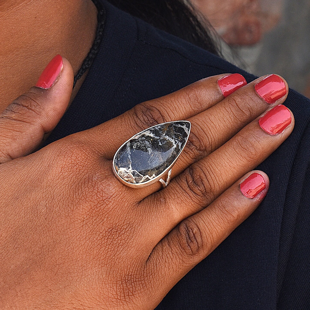 Natural Black Snake Ring, Gemstone Jewelry, Black Snake Ring, 925