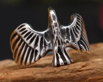 Adlerring aus Sterlingsilber, breites Vintage-Statement-Schmuckstück mit Vogelmotiv, handgefertigt für Sie