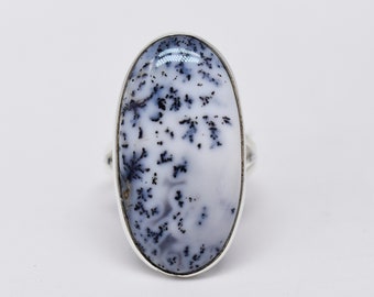 Natural Dendritic Opal Ring, Dendritic Opal Ring, Gemstone Jewelry, 925 Sterling Silver, Everyday White Dendrite Opal Ring, Gift For Her