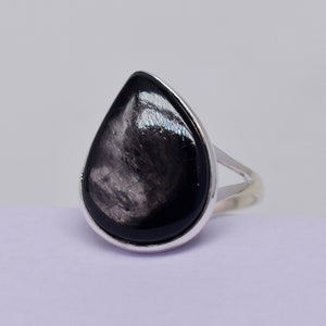 Anillo de hipersteno natural, anillo de plata de ley, anillo de piedra preciosa orgánica, anillo boho, anillo diario, regalo para ella, anillo de hipersteno para mujeres