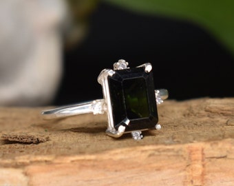 Natural Black Tourmaline Ring, Tourmaline Ring, Gemstone Jewelry, 925 Sterling Silver Ring. October Birthstone. Faceted Stone Ring. Gift Her