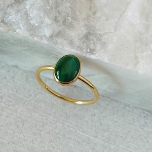 Natural Malachite Ring, Gemstone Jewelry, Malachite Ring, Birthstone Gift, 925 Sterling Silver & 18k Gold Filled, Handmade Simple Plain Ring