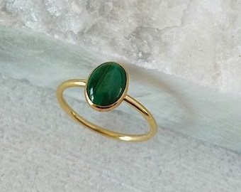 Handmade Malachite Ring: 925 Sterling Silver & 18k Gold Filled
